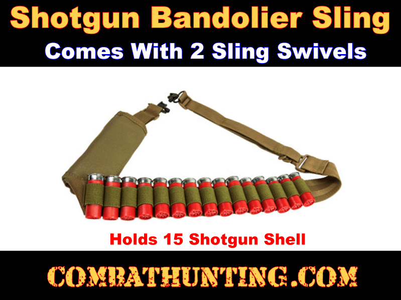 Shotgun Sling 15 Round Shot Shell Bandolier Two Point Sling Dark Eath Tan style=